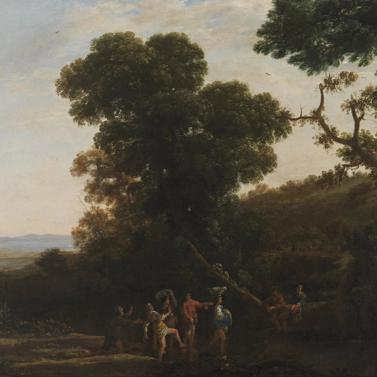 Landscape Oil Painting - Wooded Hillside with Figures Wall Art - Oil Painting Haven