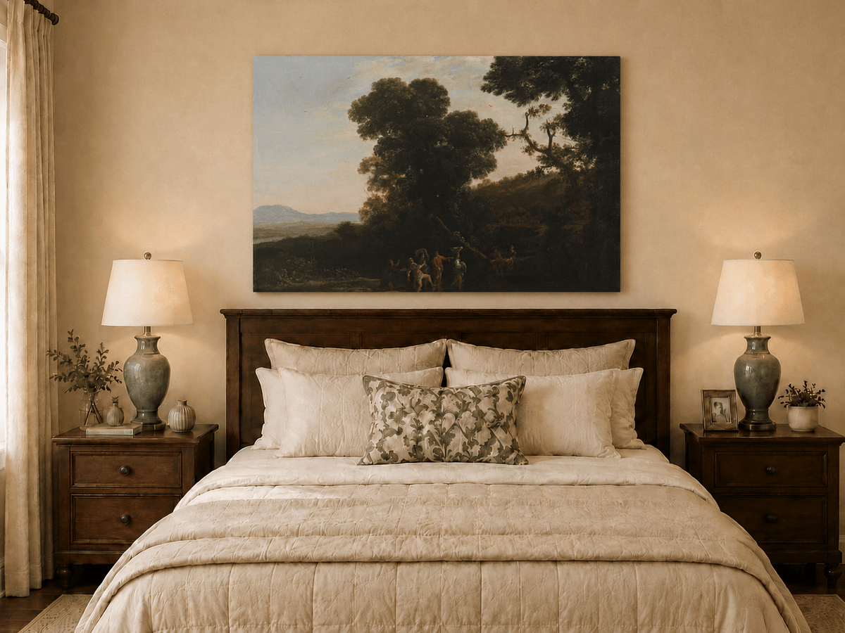 Landscape Oil Painting - Wooded Hillside with Figures Wall Art