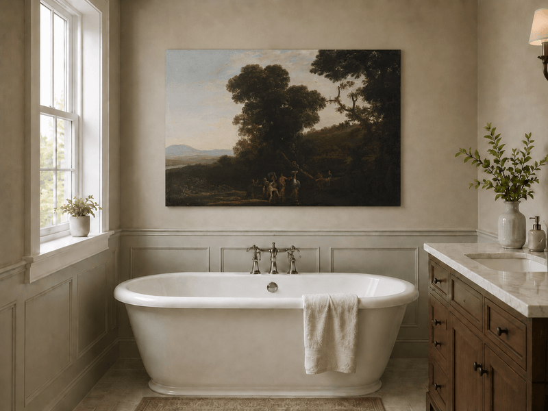 Landscape Oil Painting - Wooded Hillside with Figures Wall Art