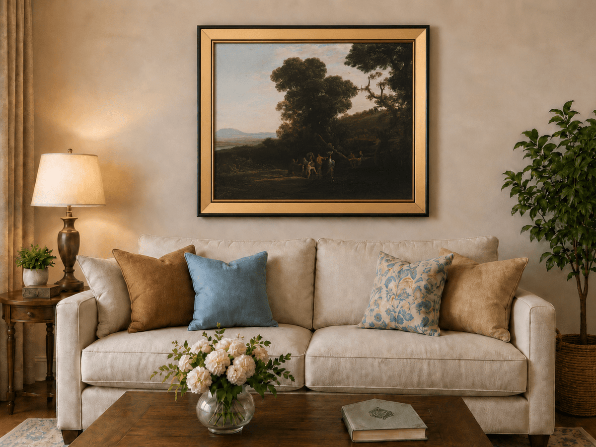 Landscape Oil Painting - Wooded Hillside with Figures Wall Art