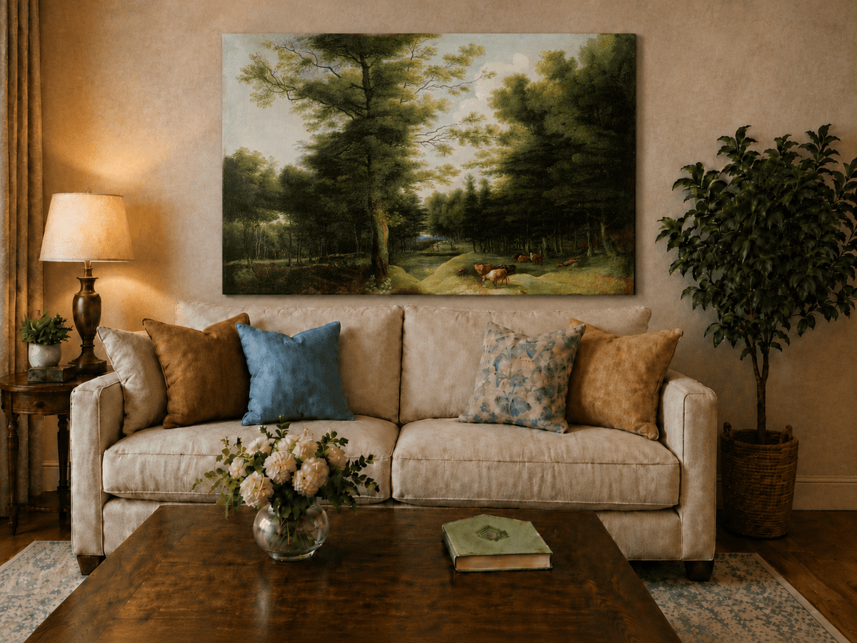 Landscape Oil Painting - Wooded Landscape with Resting Cattle