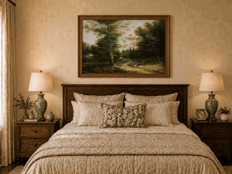 Landscape Oil Painting - Wooded Landscape with Resting Cattle