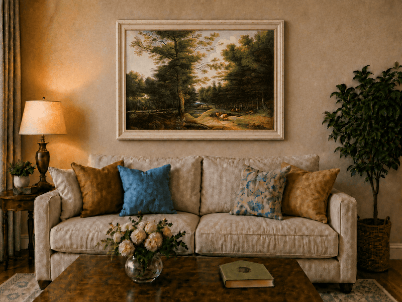 Landscape Oil Painting - Wooded Landscape with Resting Cattle