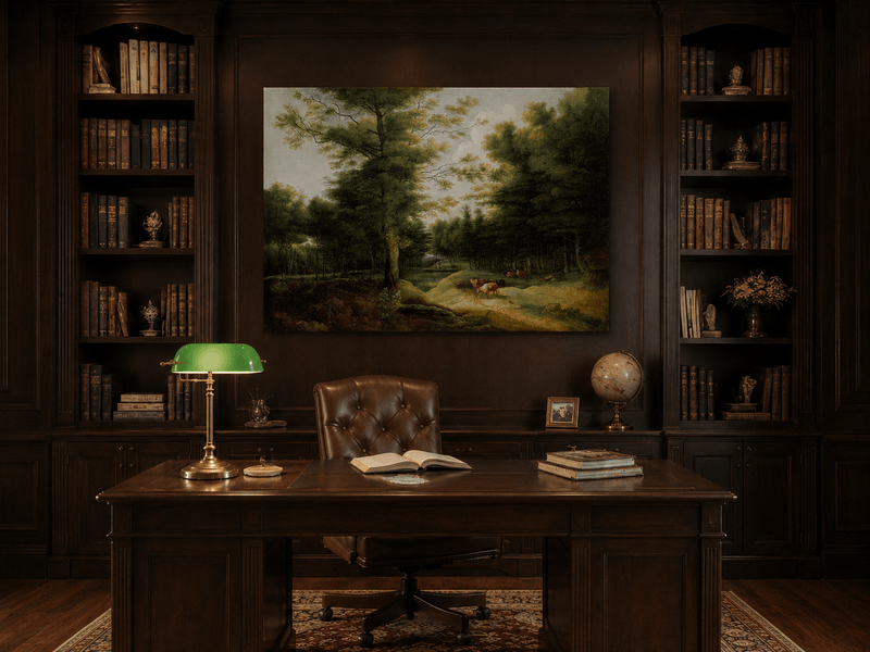 Landscape Oil Painting - Wooded Landscape with Resting Cattle