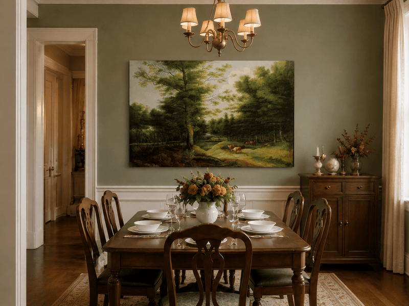 Landscape Oil Painting - Wooded Landscape with Resting Cattle
