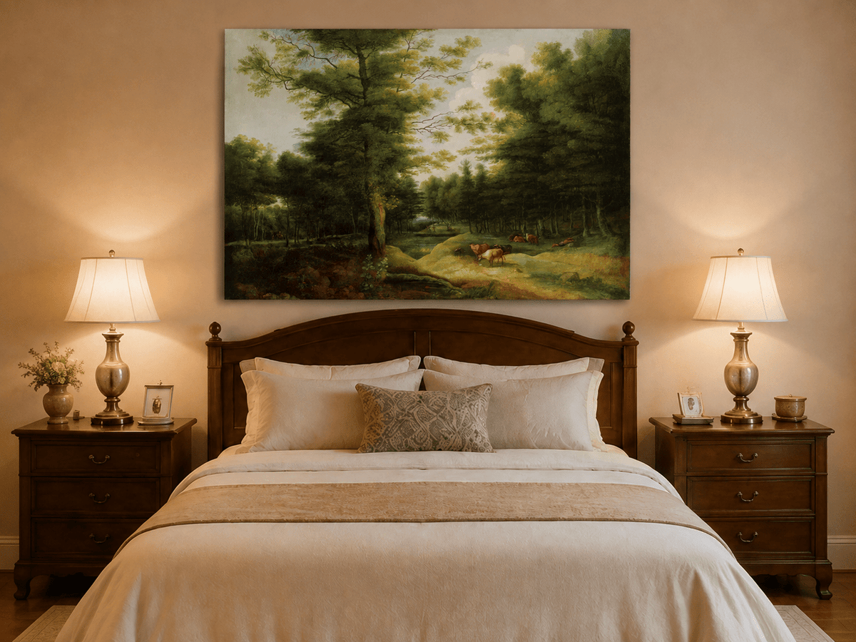 Landscape Oil Painting - Wooded Landscape with Resting Cattle