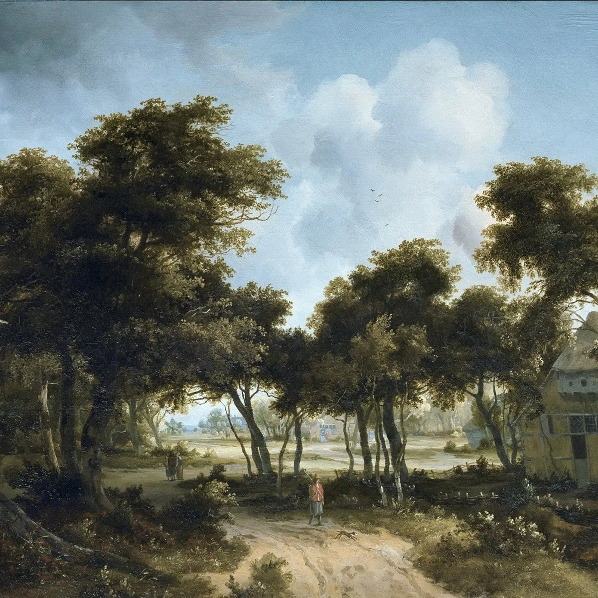 Landscape Oil Painting - Wooded Path with Figure and Cottage Wall Art - Oil Painting Haven