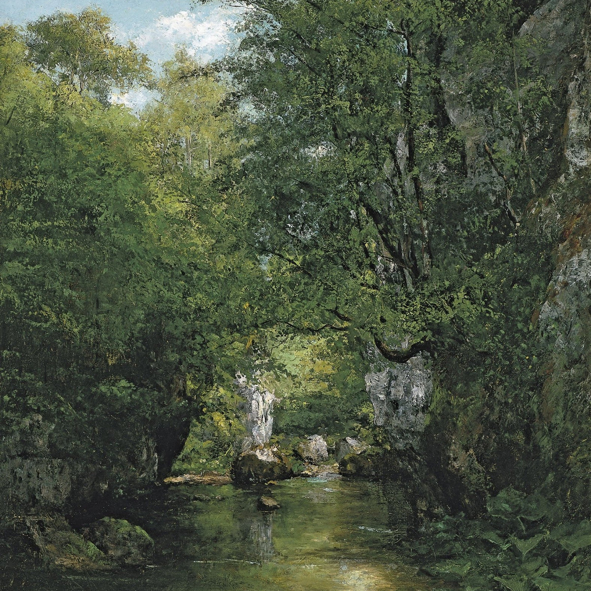 Landscape Oil Painting - Wooded Stream Valley, Rocks, Lush Greenery - Oil Painting Haven