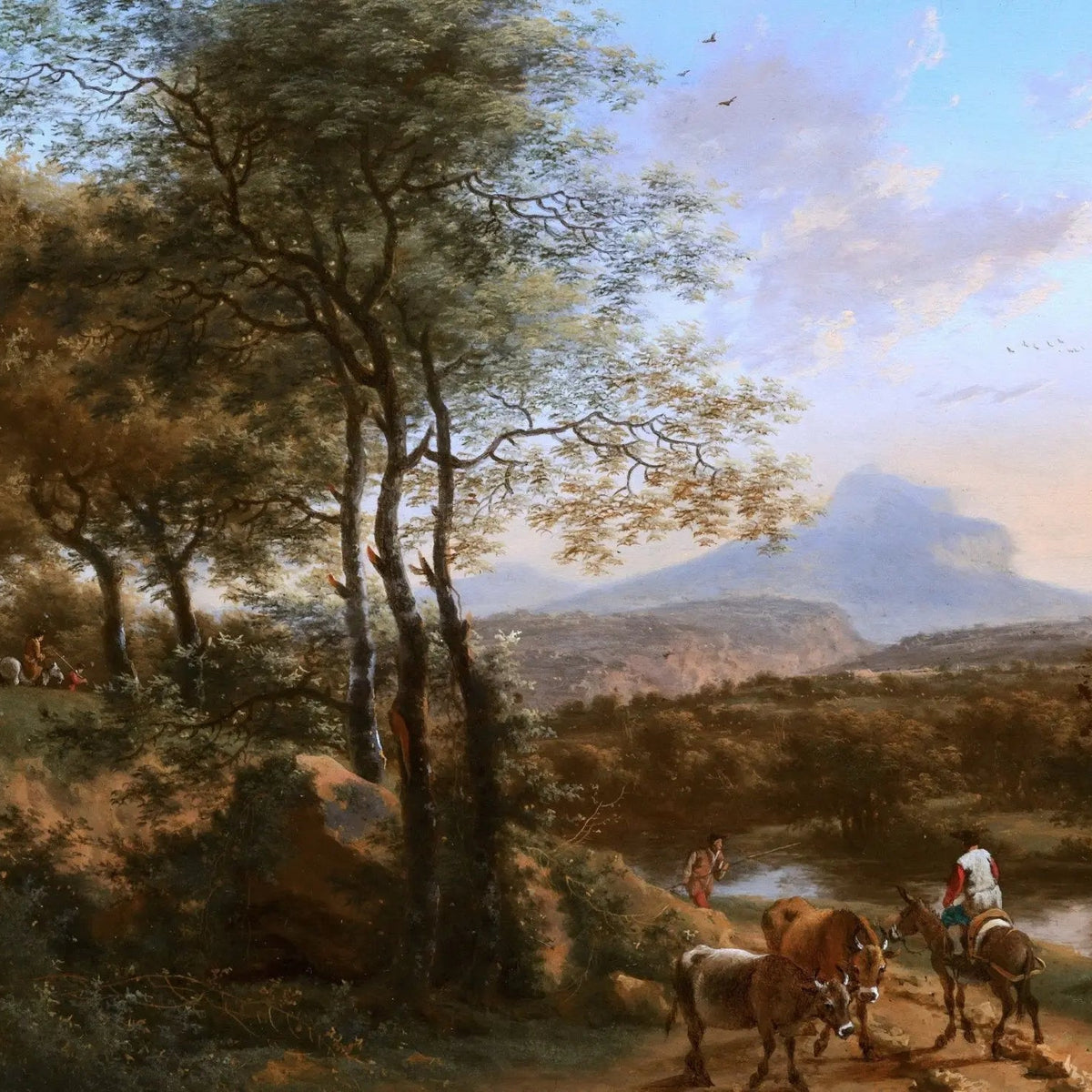 Landscape Oil Painting - Wooded Valley with Figures and Cattle Wall Art - Oil Painting Haven