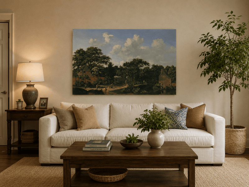 Landscape Oil Painting - Wooded Village Path Under Towering