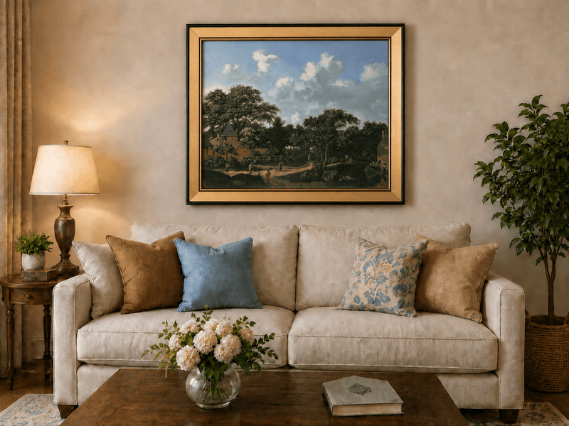 Landscape Oil Painting - Wooded Village Path Under Towering
