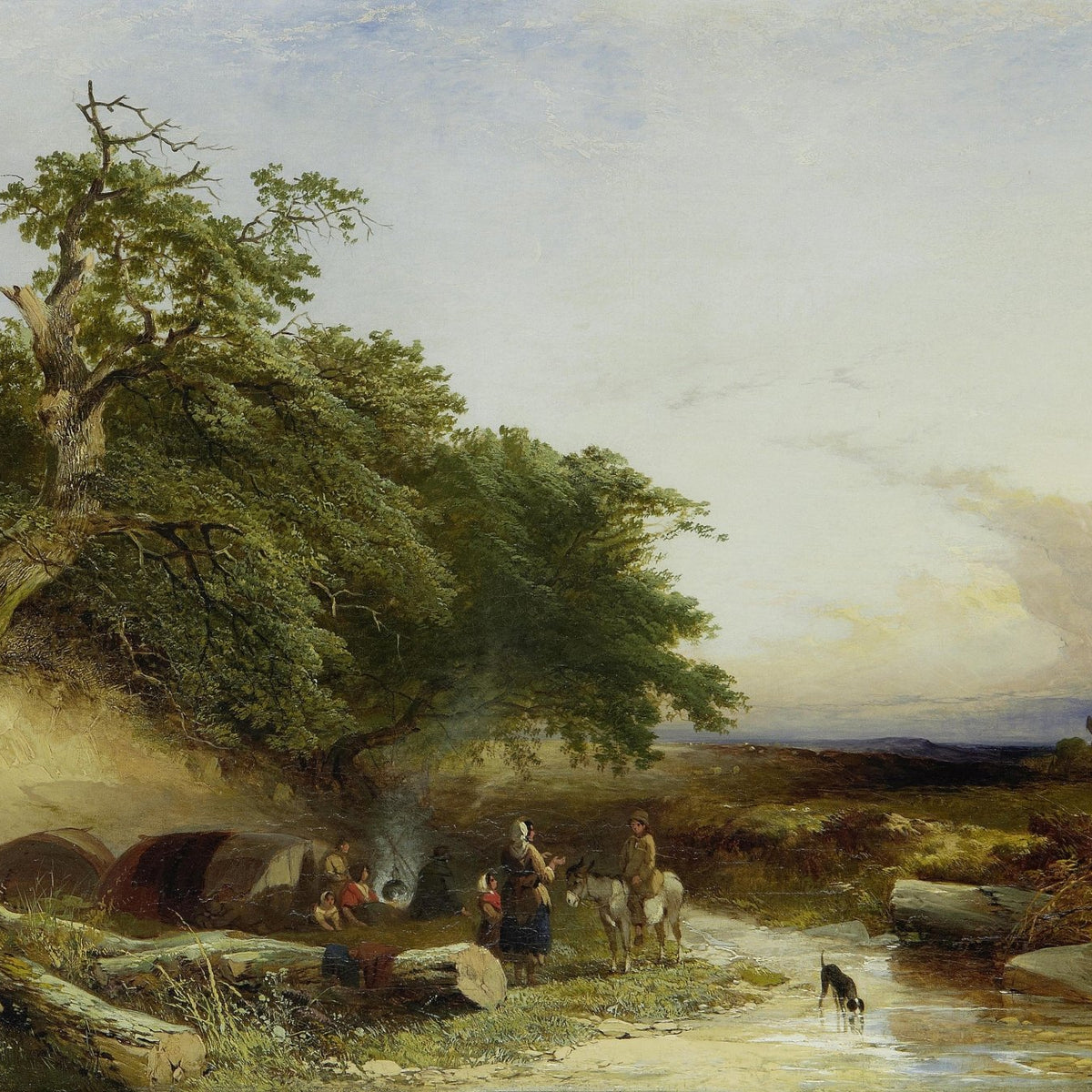 Landscape Oil Painting - Woodland Camp by Quiet Stream - Oil Painting Haven