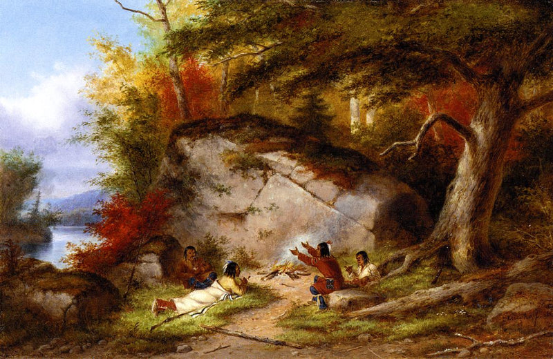 Landscape Oil Painting - Woodland Campfire Scene with Figures - Oil Painting Haven