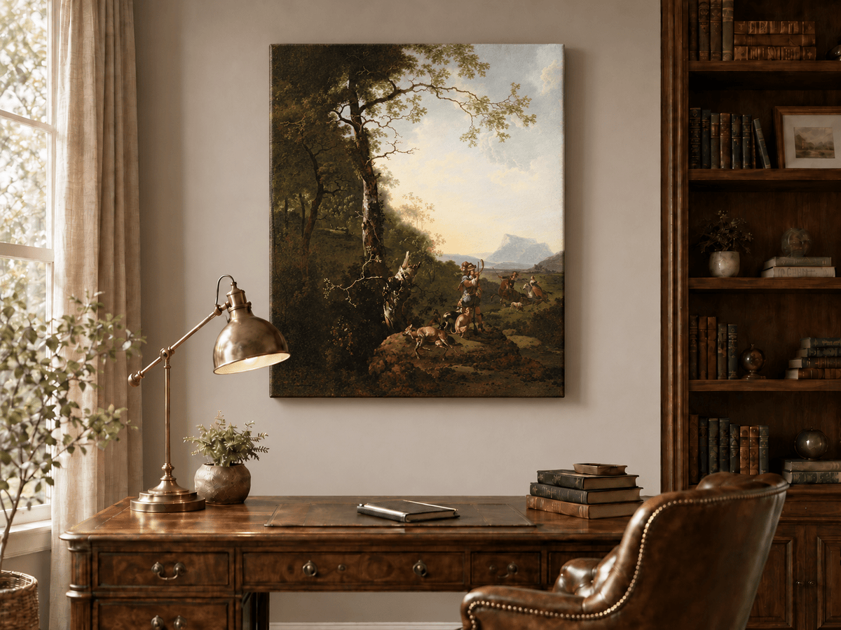 Peinture à l'huile de paysage - Rivière printanière avec pêcheur et arbres