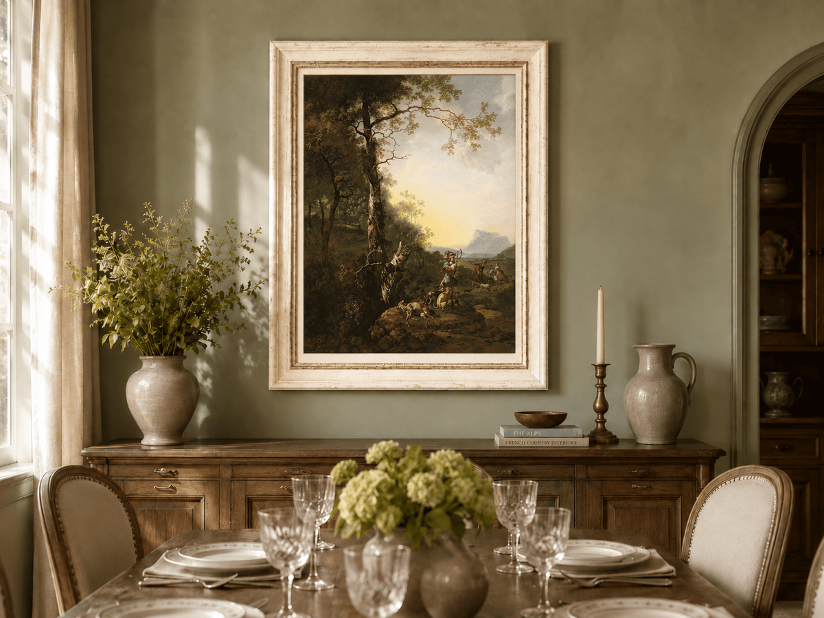 Peinture à l'huile de paysage - Rivière printanière avec pêcheur et arbres
