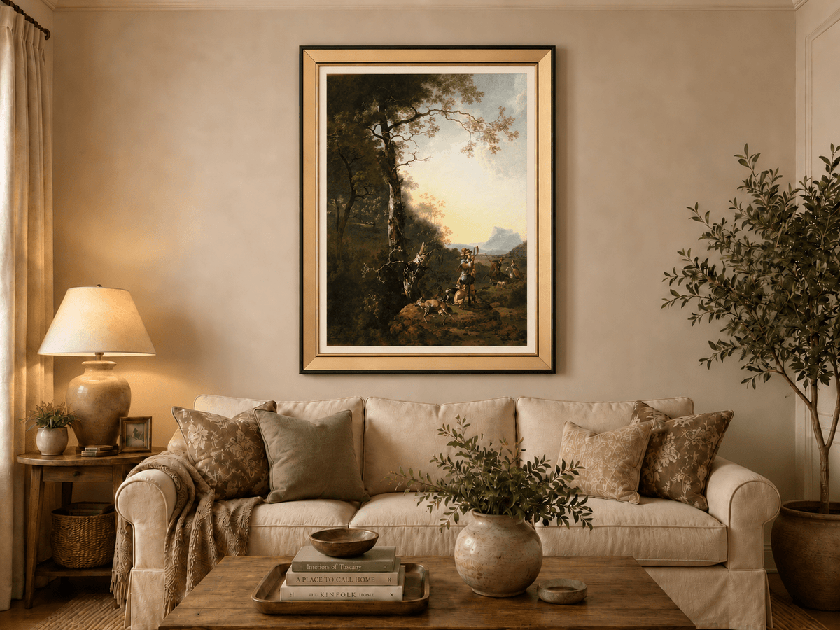 Peinture à l'huile de paysage - Rivière printanière avec pêcheur et arbres