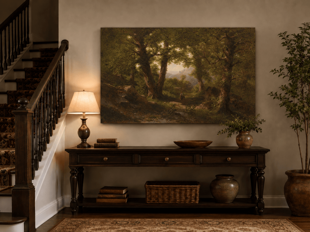 Landscape Oil Painting - Woodland Path Beneath Ancient Trees