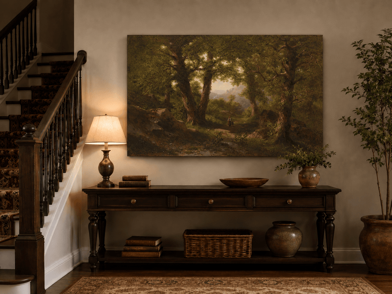 Landscape Oil Painting - Woodland Path Beneath Ancient Trees
