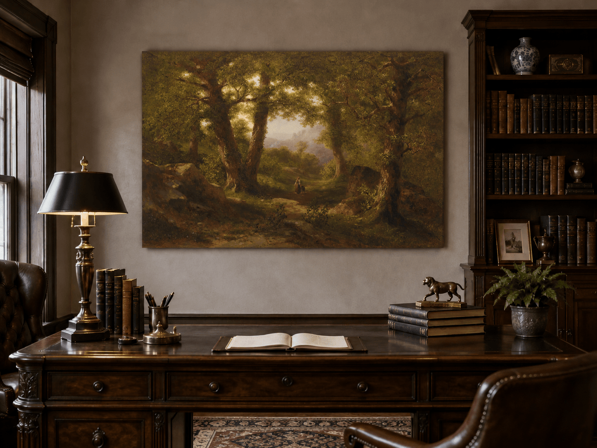 Landscape Oil Painting - Woodland Path Beneath Ancient Trees
