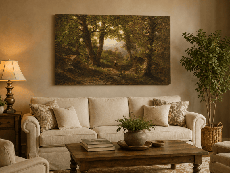 Landscape Oil Painting - Woodland Path Beneath Ancient Trees