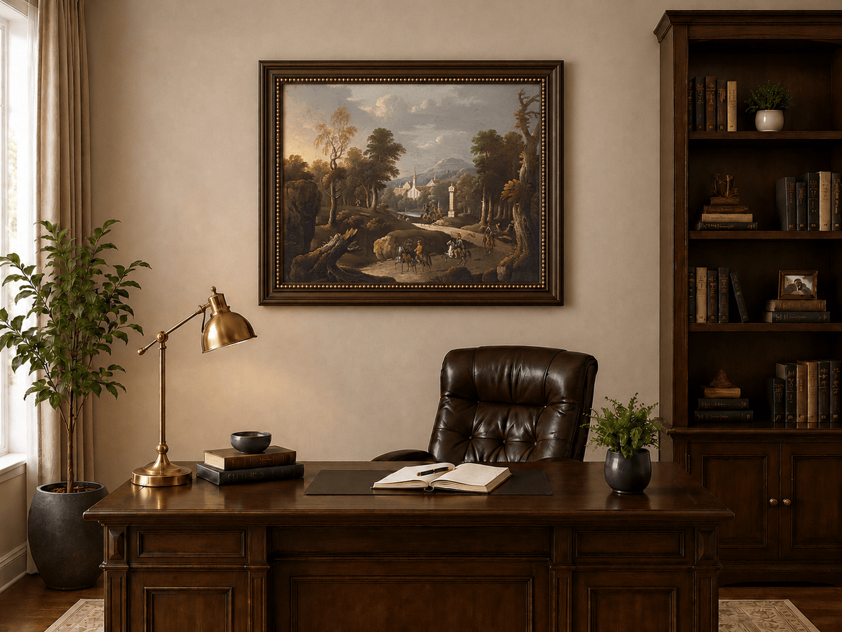 Landscape Oil Painting - Woodland Path & Cavalry