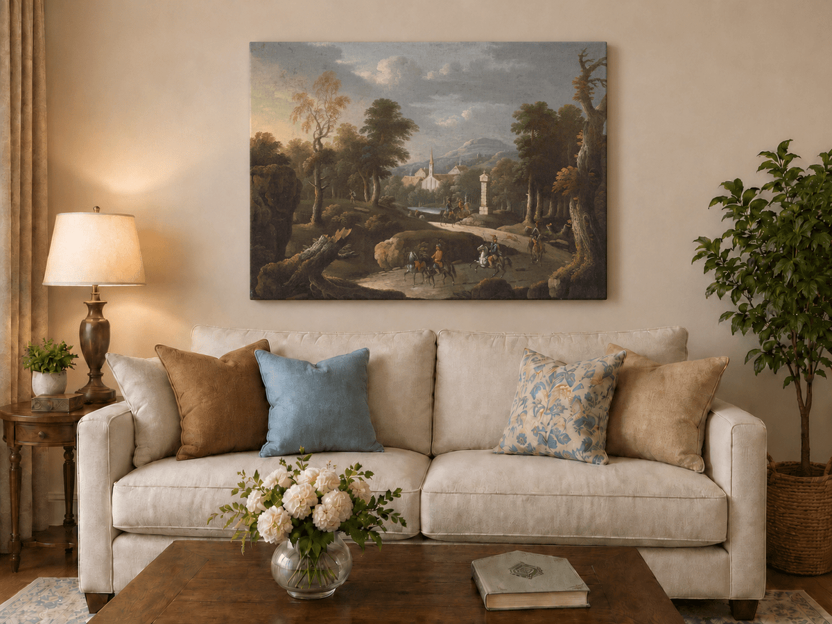 Landscape Oil Painting - Woodland Path & Cavalry