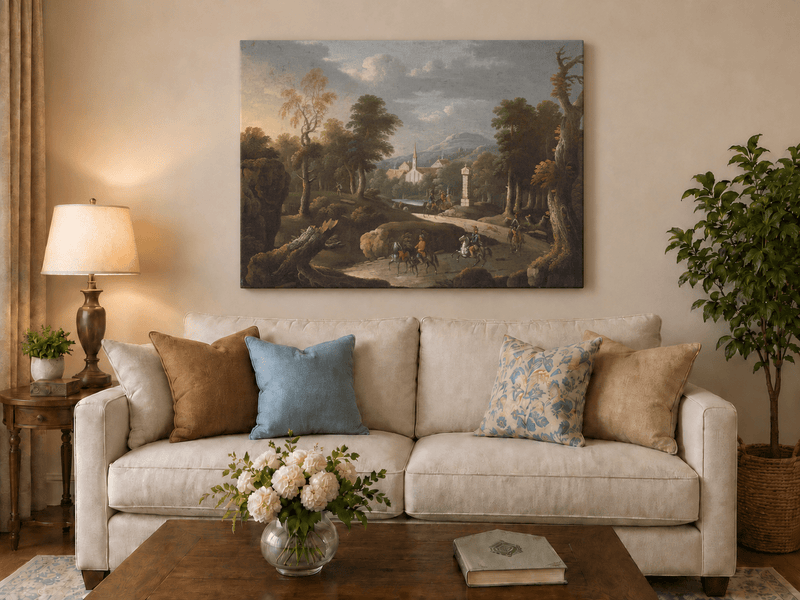 Landscape Oil Painting - Woodland Path & Cavalry