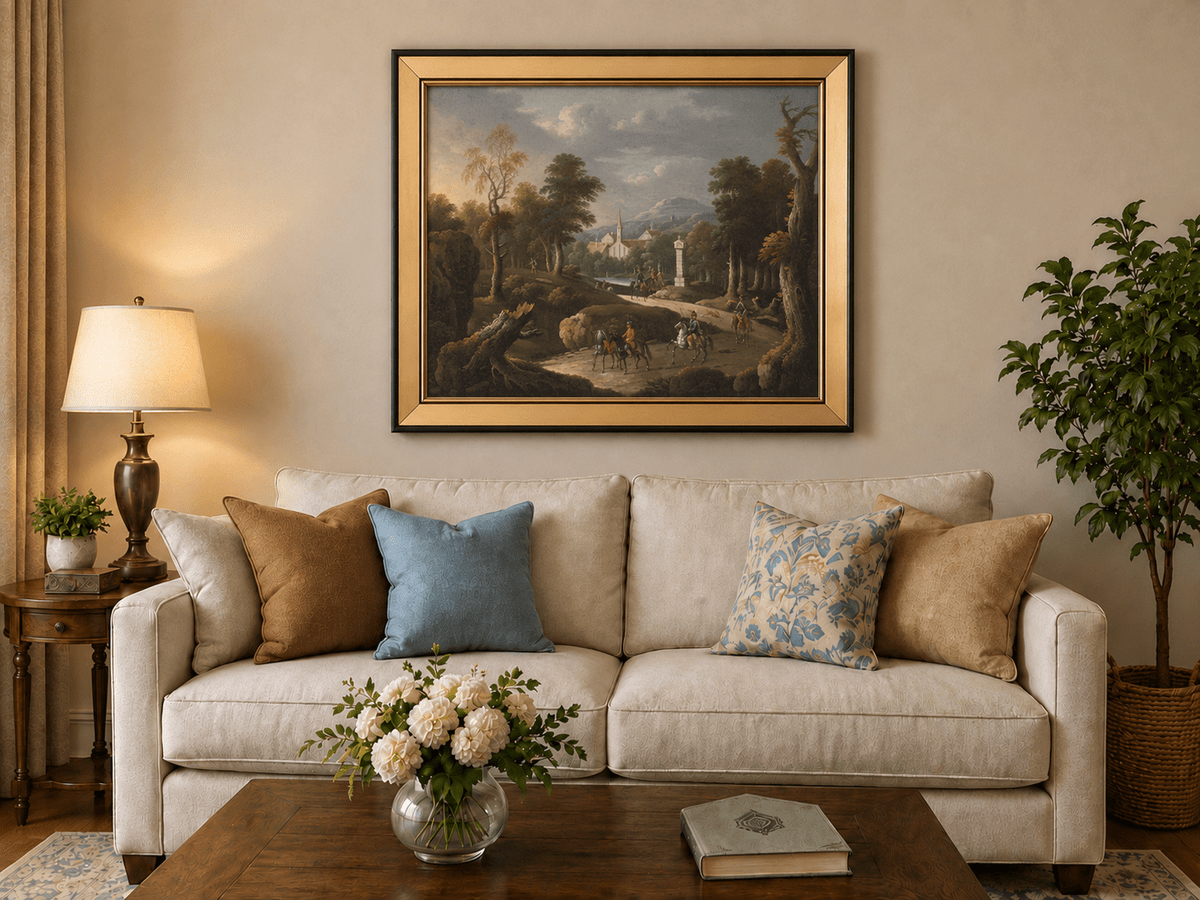 Landscape Oil Painting - Woodland Path & Cavalry