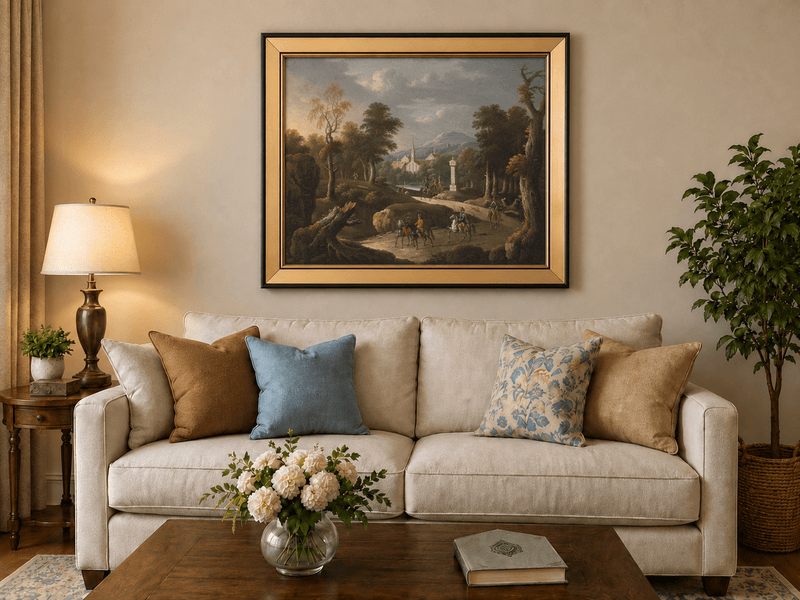 Landscape Oil Painting - Woodland Path & Cavalry