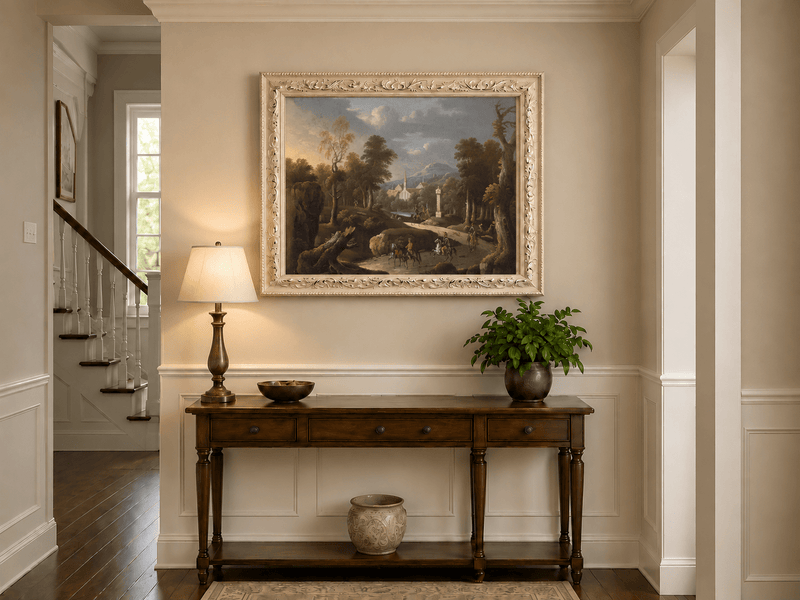 Landscape Oil Painting - Woodland Path & Cavalry