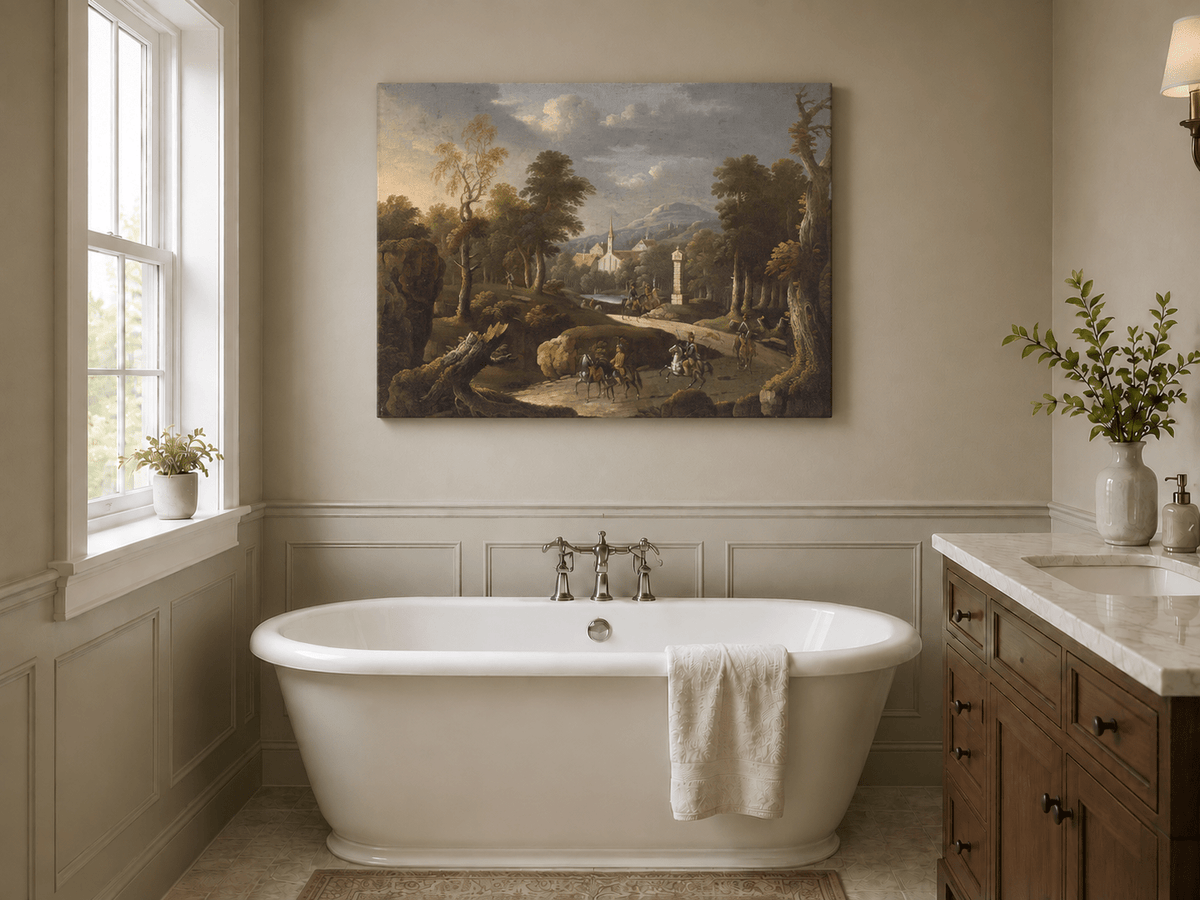 Landscape Oil Painting - Woodland Path & Cavalry