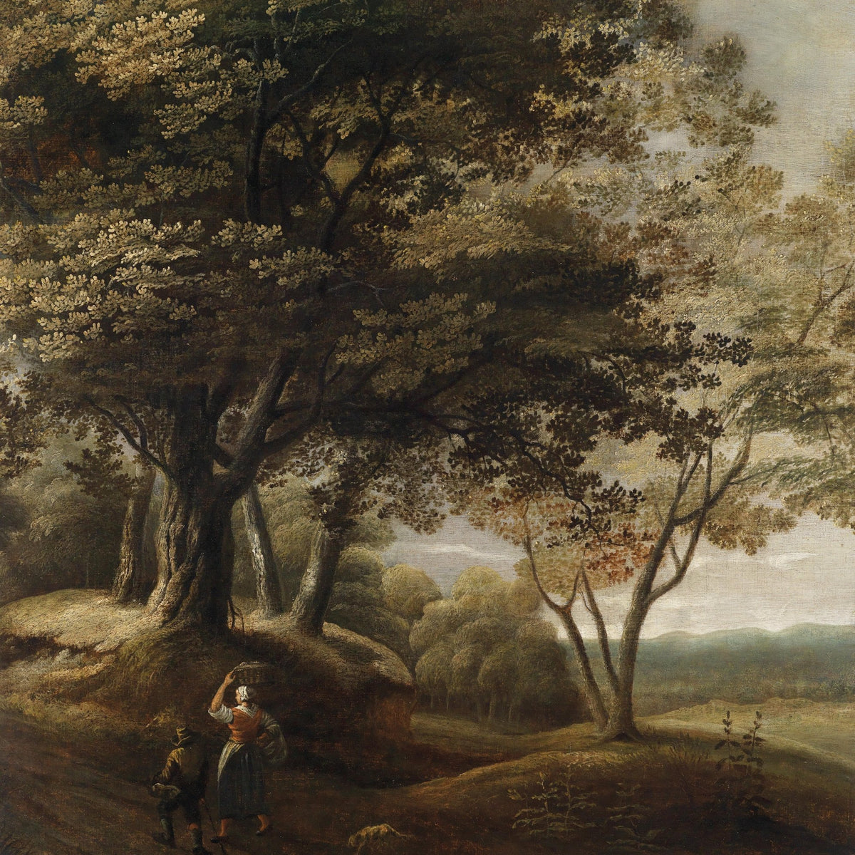 Landscape Oil Painting - Woodland Path Rura & Figures, Grand Trees - Oil Painting Haven