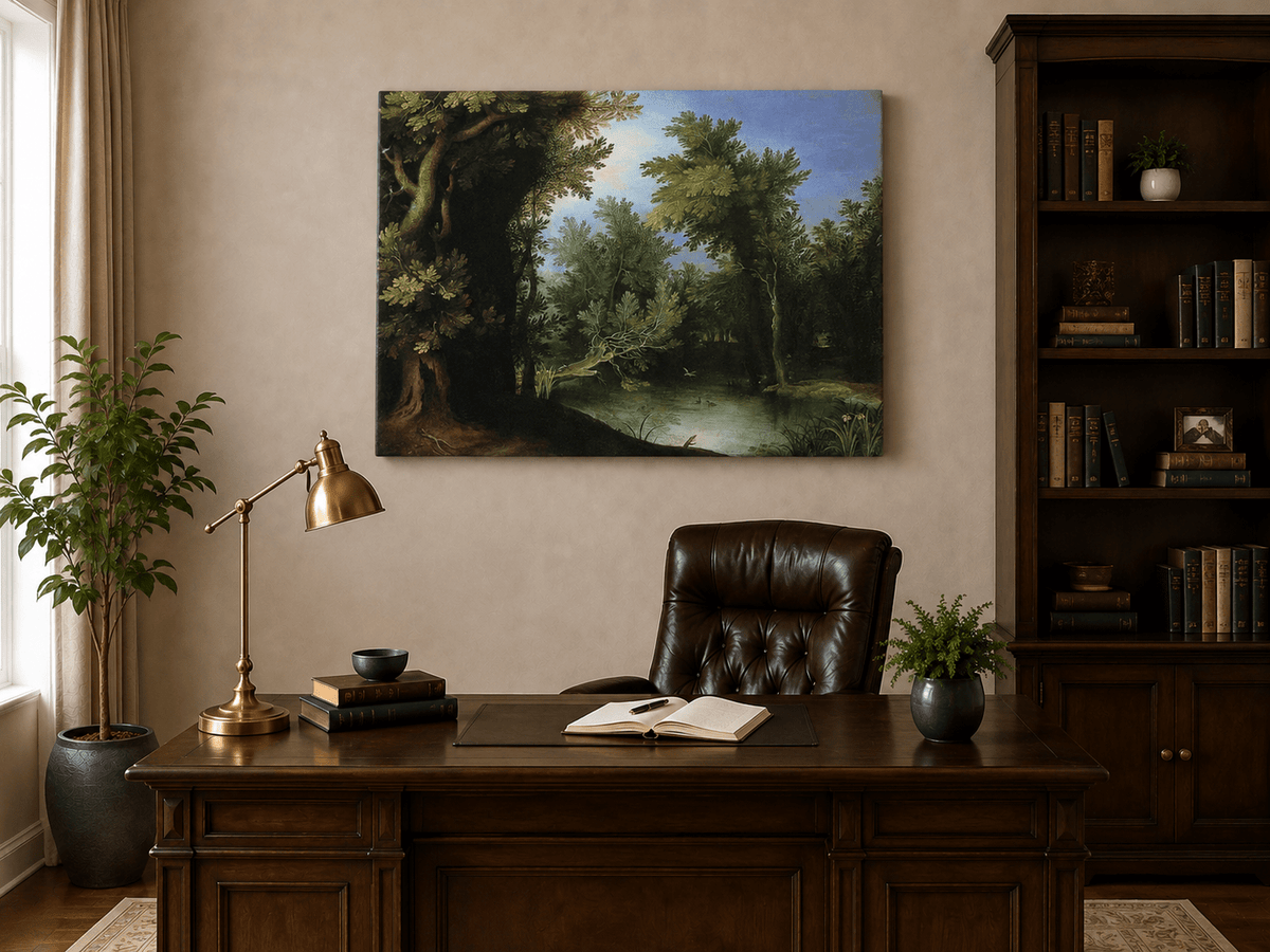 Peinture à l'huile de paysage - Village côtier avec phare et coucher de soleil