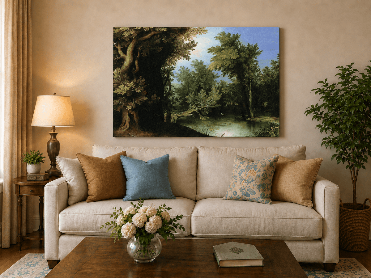 Peinture à l'huile de paysage - Village côtier avec phare et coucher de soleil