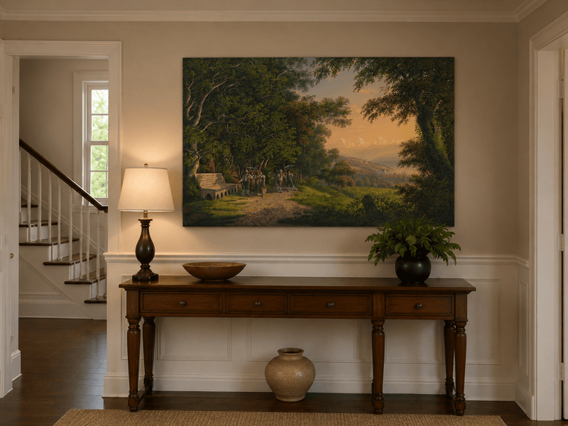 Landscape Oil Painting - Woodland Procession and Mountain Sunset