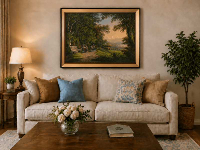 Landscape Oil Painting - Woodland Procession and Mountain Sunset