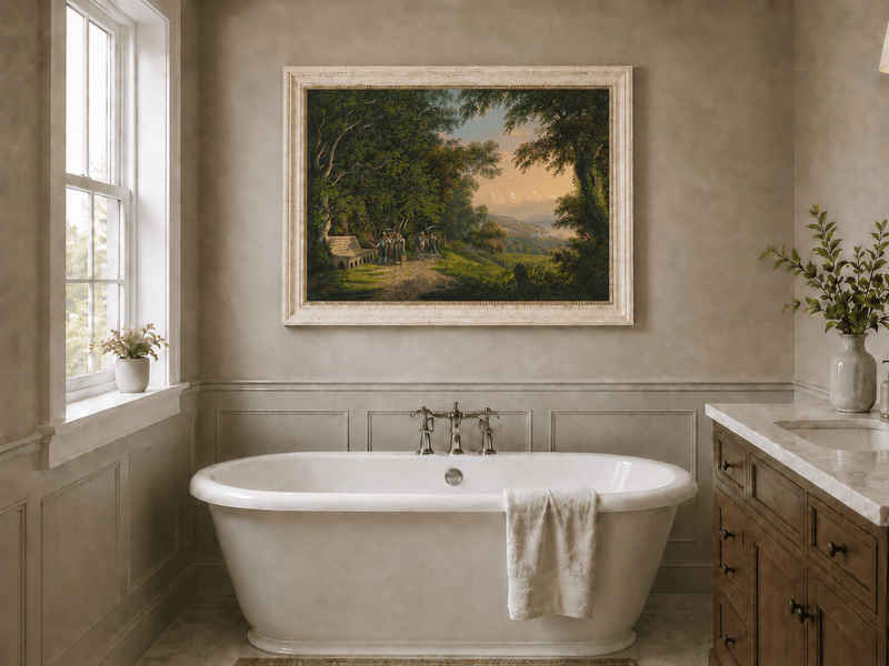 Landscape Oil Painting - Woodland Procession and Mountain Sunset