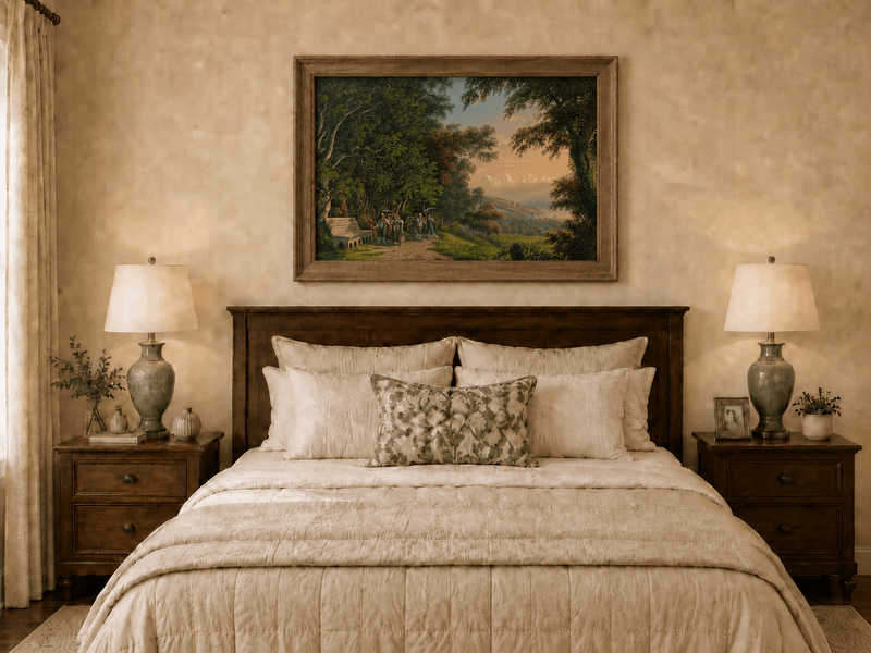 Landscape Oil Painting - Woodland Procession and Mountain Sunset