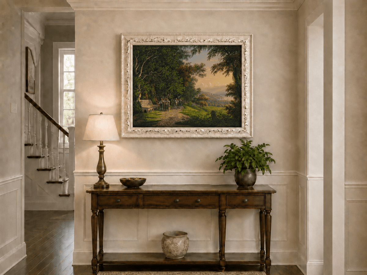 Landscape Oil Painting - Woodland Procession and Mountain Sunset