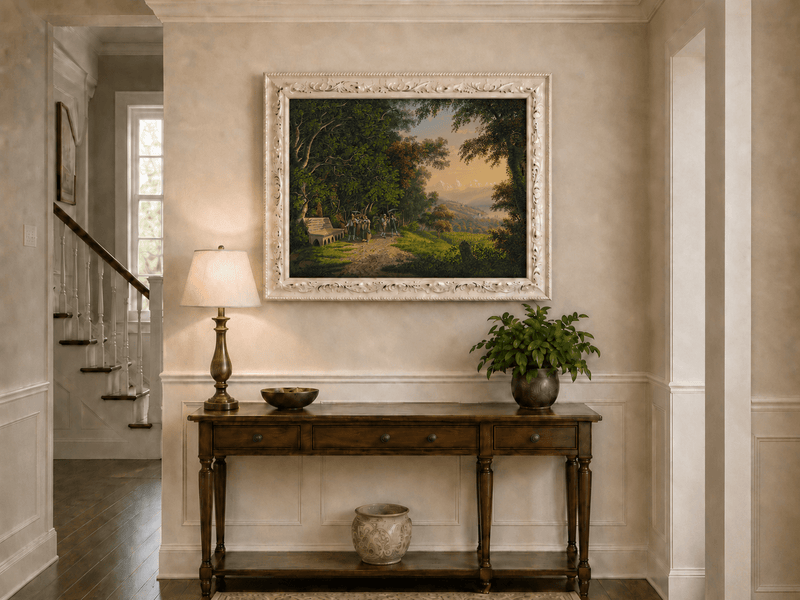 Landscape Oil Painting - Woodland Procession and Mountain Sunset