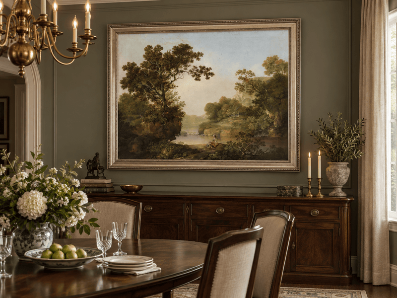 Peinture à l'huile de paysage - Gouffre rocheux spectaculaire avec personnages