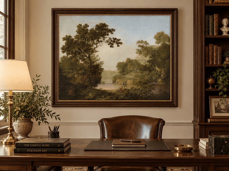 Peinture à l'huile de paysage - Gouffre rocheux spectaculaire avec personnages