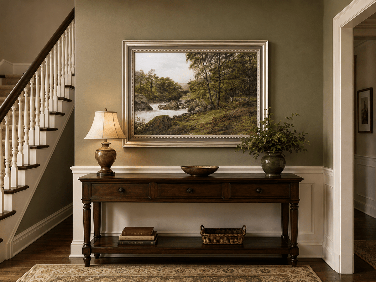 Landscape Oil Painting - Woodland stream scene & tumbling waters