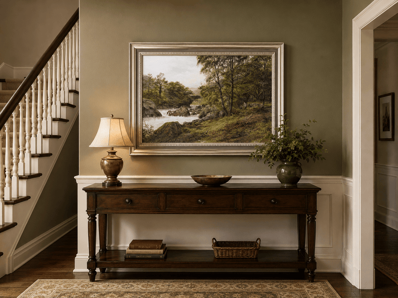 Landscape Oil Painting - Woodland stream scene & tumbling waters