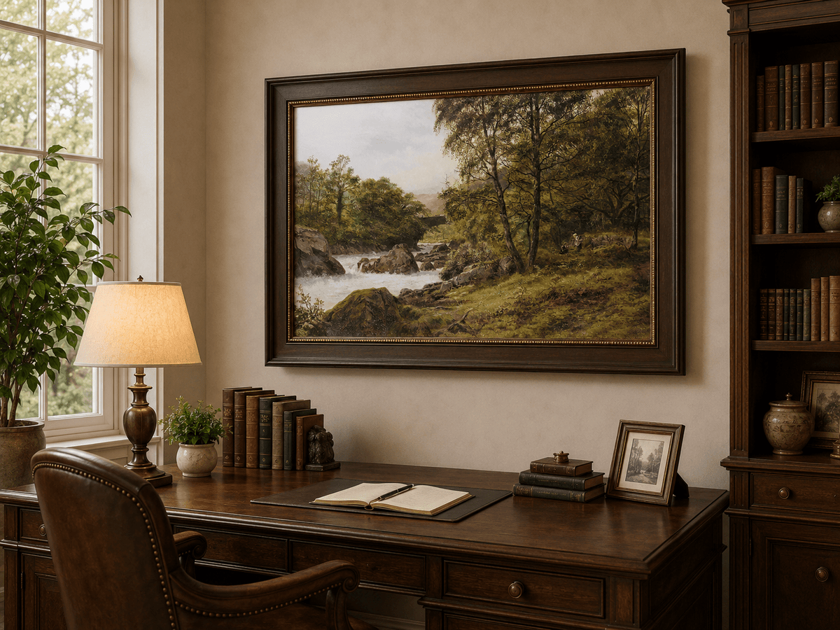 Landscape Oil Painting - Woodland stream scene & tumbling waters