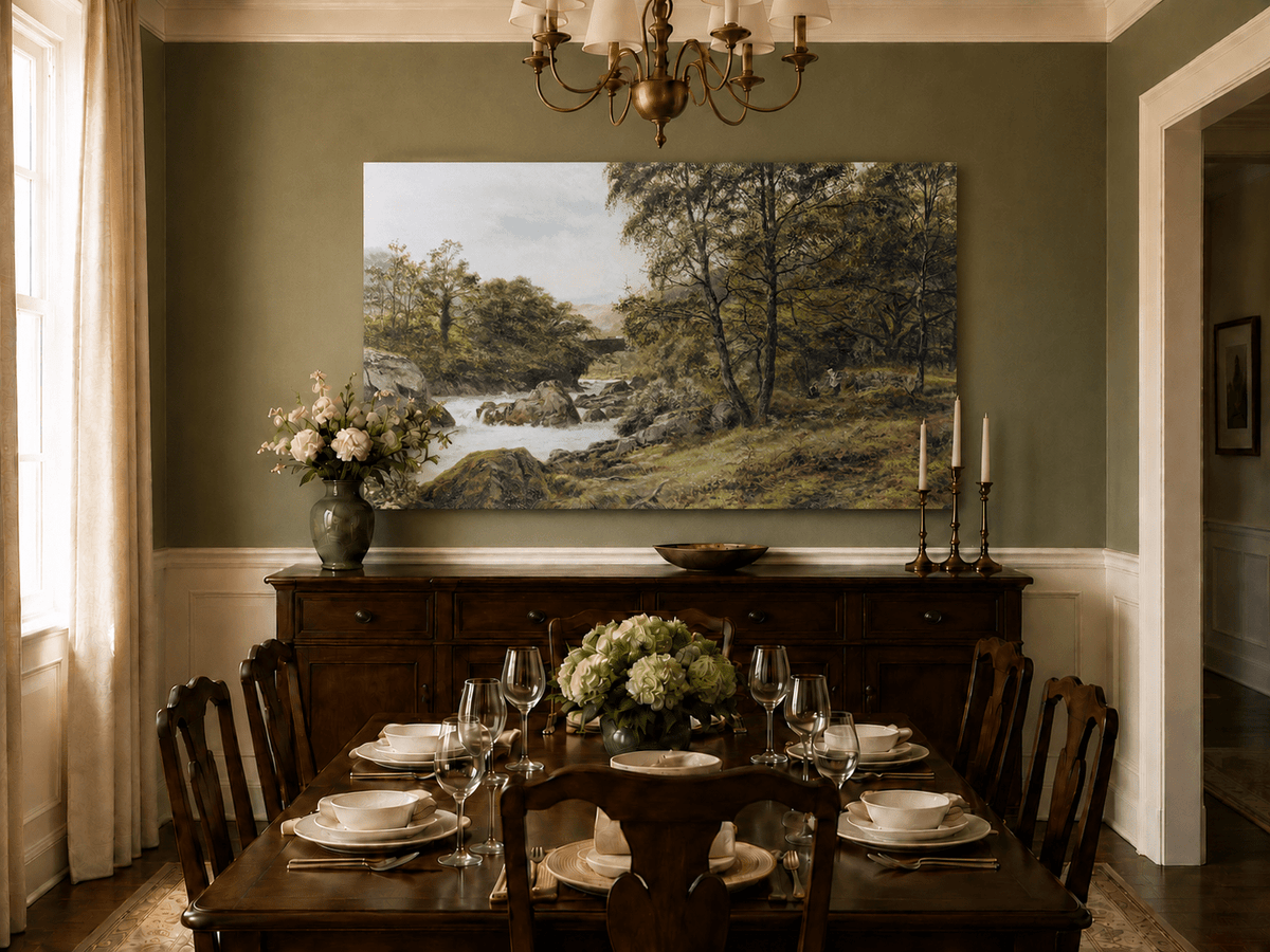 Landscape Oil Painting - Woodland stream scene & tumbling waters