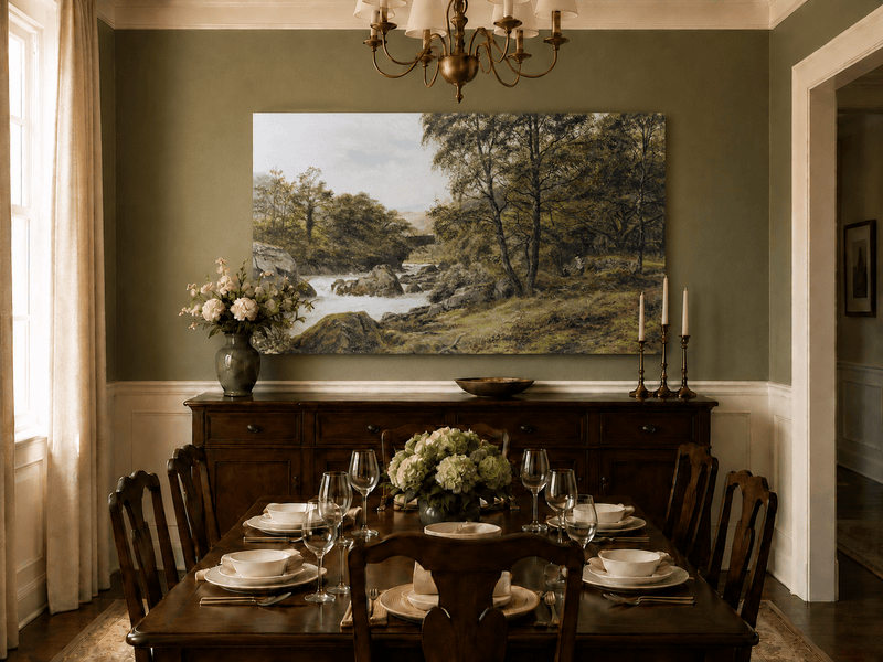 Landscape Oil Painting - Woodland stream scene & tumbling waters