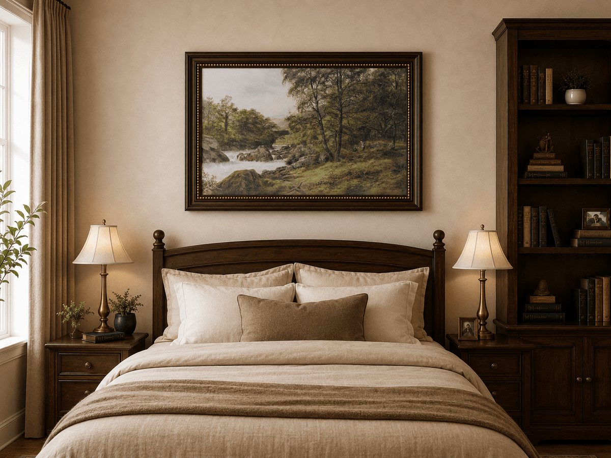 Landscape Oil Painting - Woodland stream scene & tumbling waters
