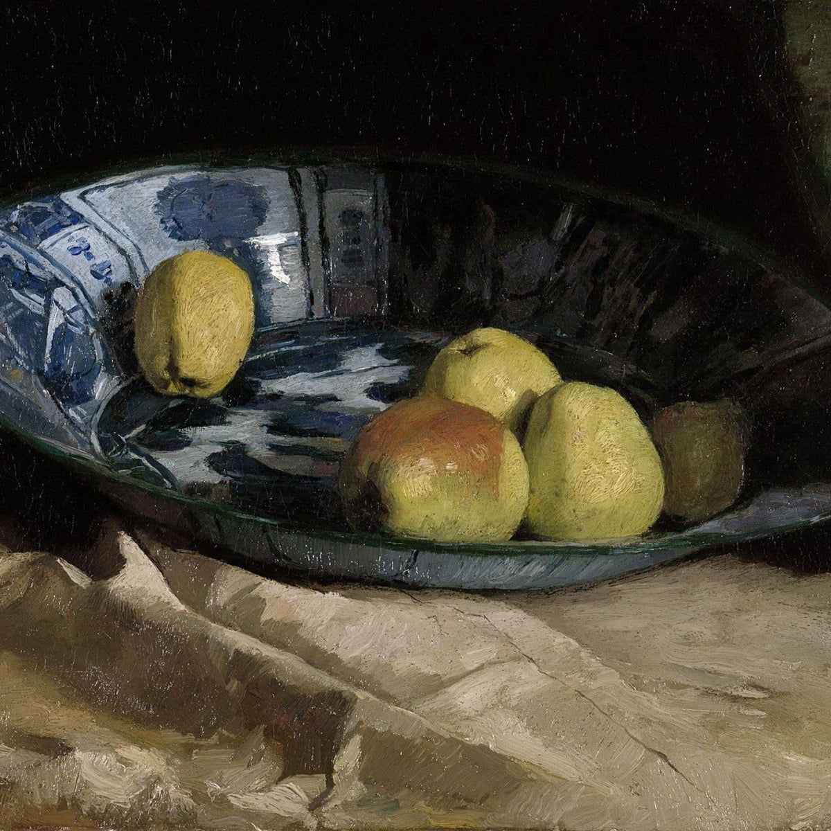 Lemons in a Glass Bowl on Draped Table - Still Life Oil Painting - Oil Painting Haven