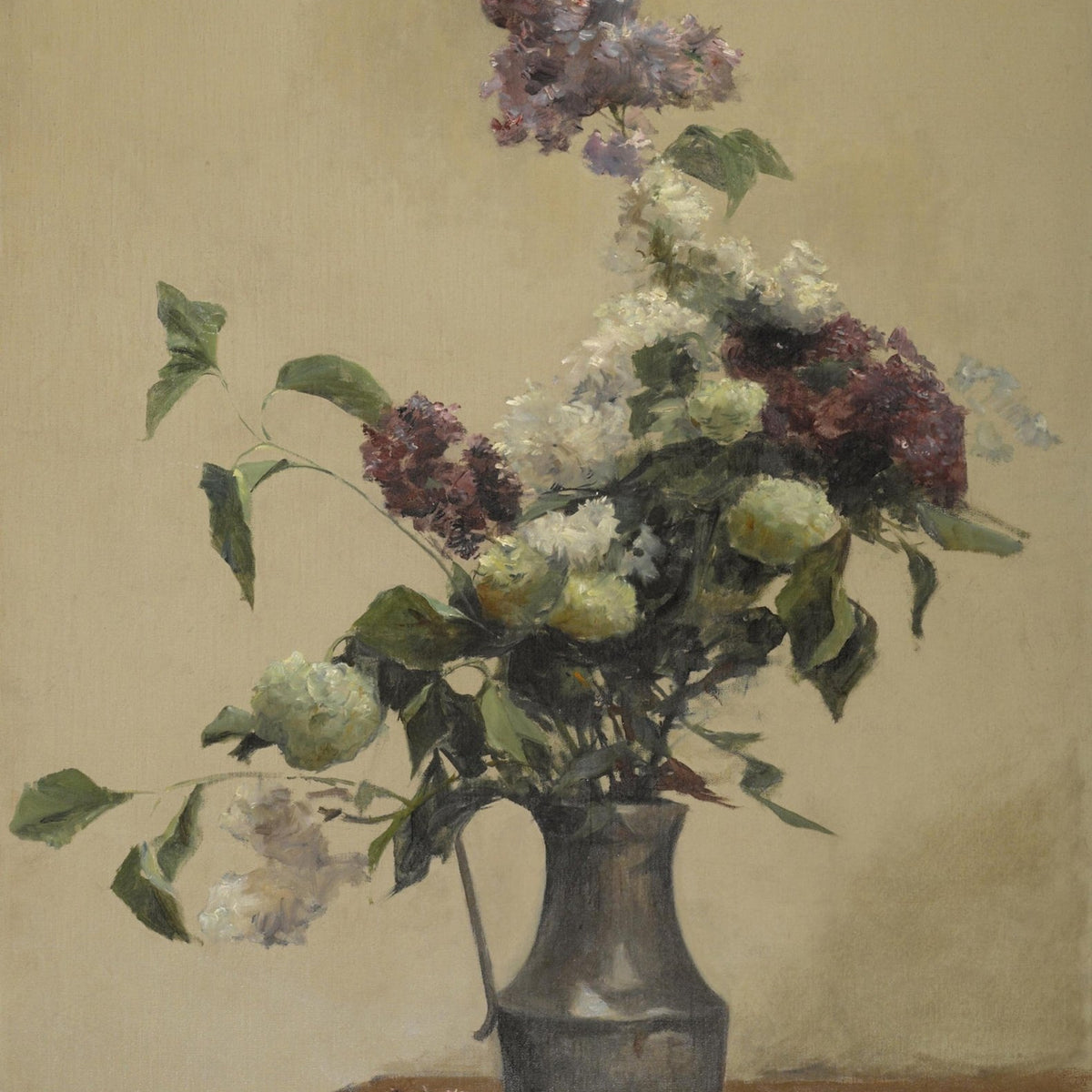 Lilac and White Blossoms in Rustic Vase – Floral Oil Painting - Oil Painting Haven